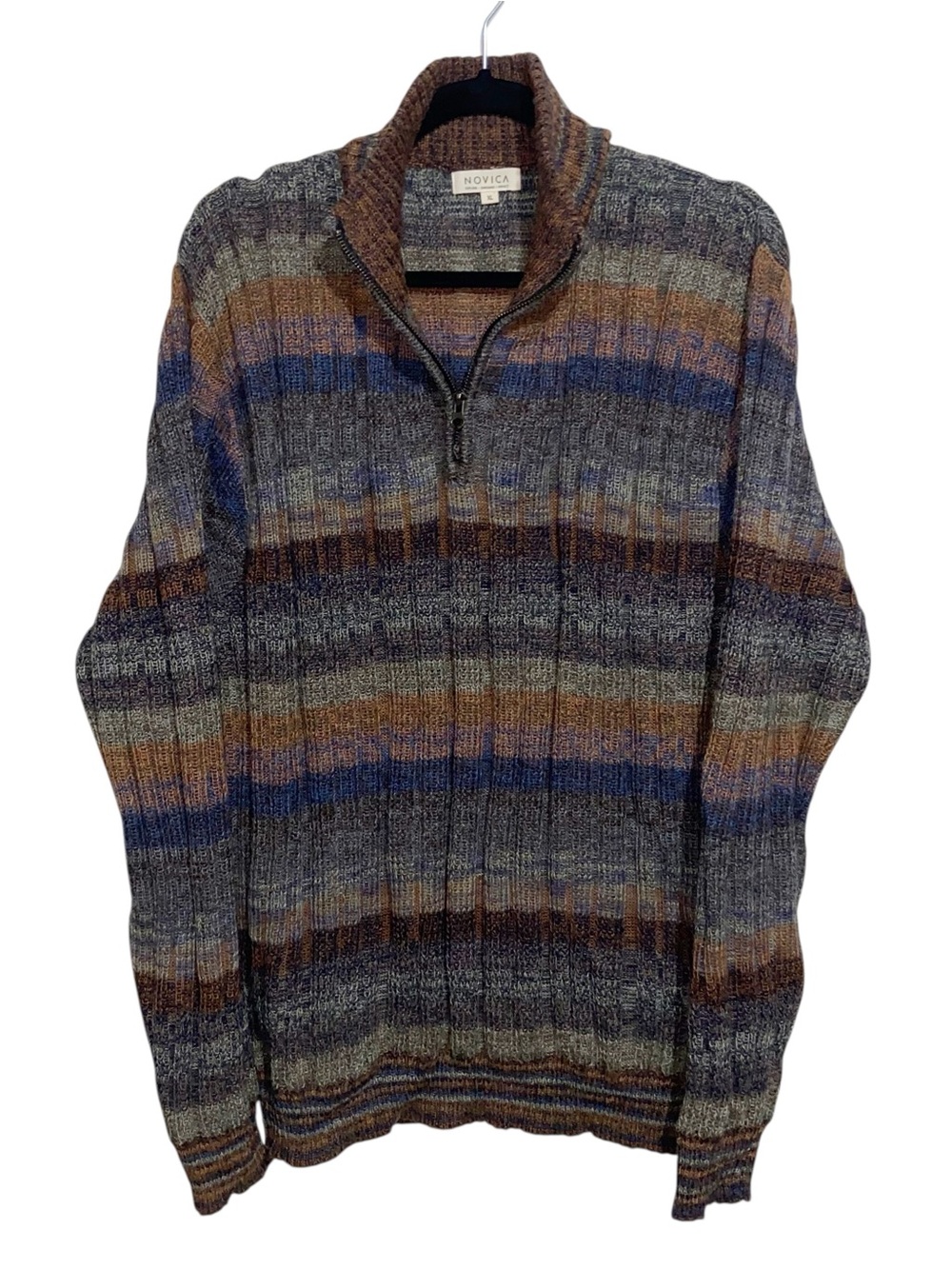 Novica Sweater Mens XL 100% Alpaca Wool Peru 1/4 Zip Pullover Long Sleeve Knit